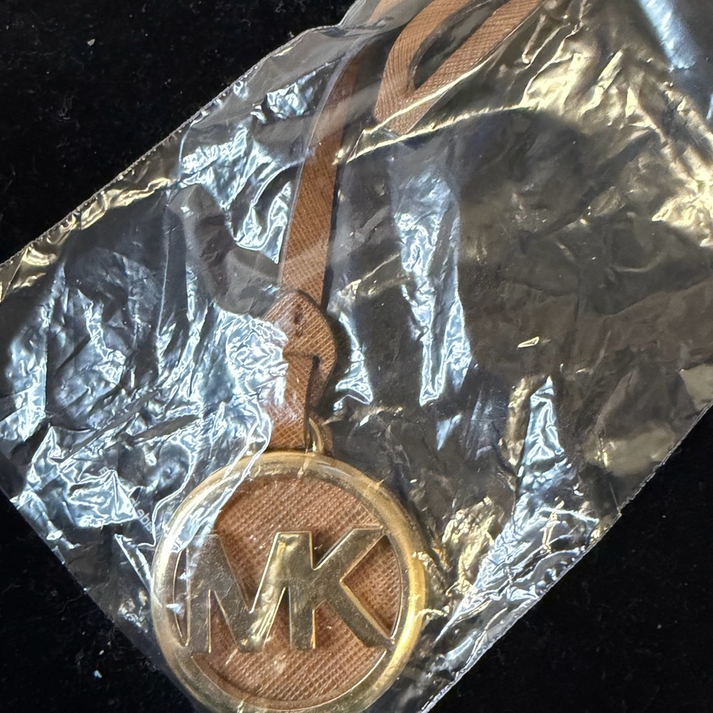 Michael Kors Gold and Tan Logo Keychain